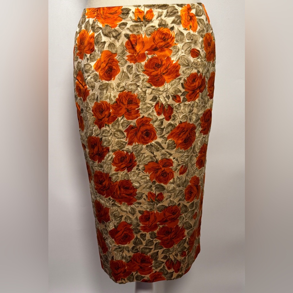 Vibrant Rose Print Pencil Skirt